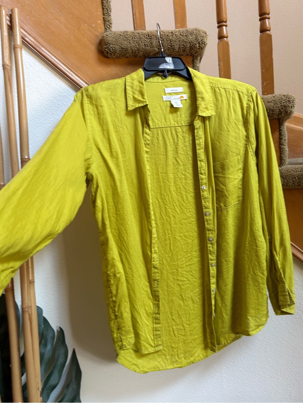 C&C California Green Collared Button-Down Linen Shirt never worn women's size L